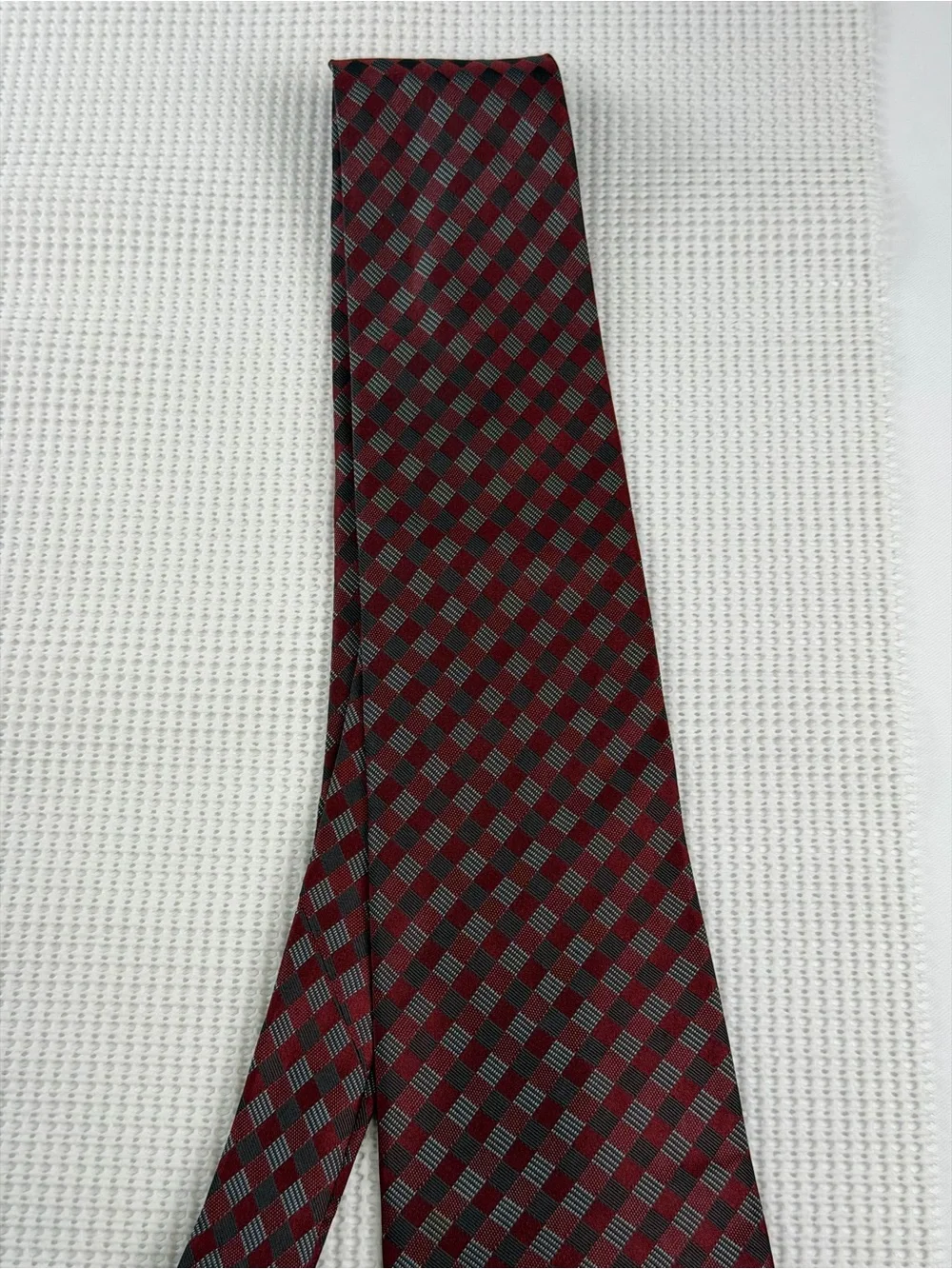 Calvin Klein Red and Gray Diamond Check Tie-professional and Classic